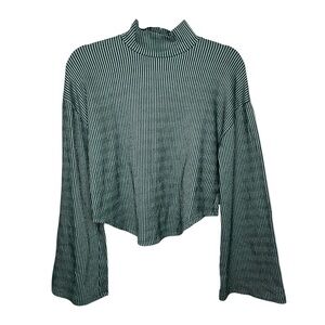 Free People FP Beach Flare Sleeve Cutout Back Green Stripe Top